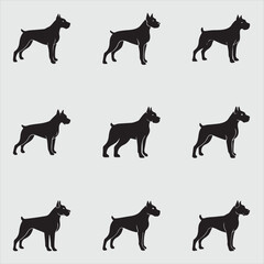 Boxer Dog Silhouette Graphic Art Set Bundle Collection Pro Vector