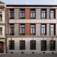 Fototapeta premium Facade renovation blending contemporary materials with historic design elements for a balanced look.