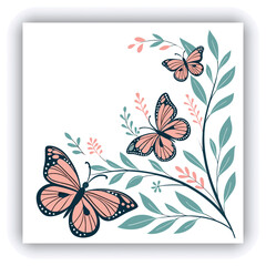 spring floral border for card pastel flowers with butterflies wildflower wreath design png transparent background collection garden flowers botanic Wedding floral design pattern