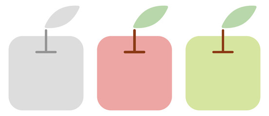 3色の四角いフラットなリンゴのアイコンセット