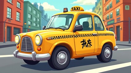Fototapeta premium Yellow Taxi Cab on City Street