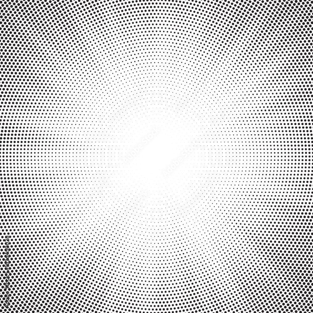 Poster Dotted background. Abstract halftone concentric pattern. Gradient mosaic radial texture. Vector illustration.