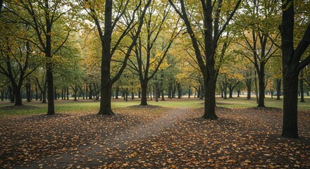 a park with lots of trees and leaves