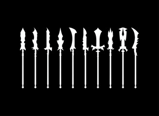 Fantasy RPG Game Logo Icon Set, thrust spear collection elemental weapon