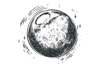 Hand-drawn moon with stars in vintage astronomical illustration. Vector retro hand drawn illustration