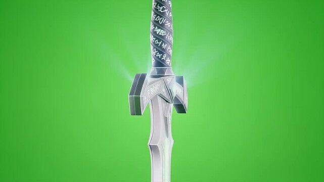 Stylized Fantasy Sword green screen gem-studded hilt close-up