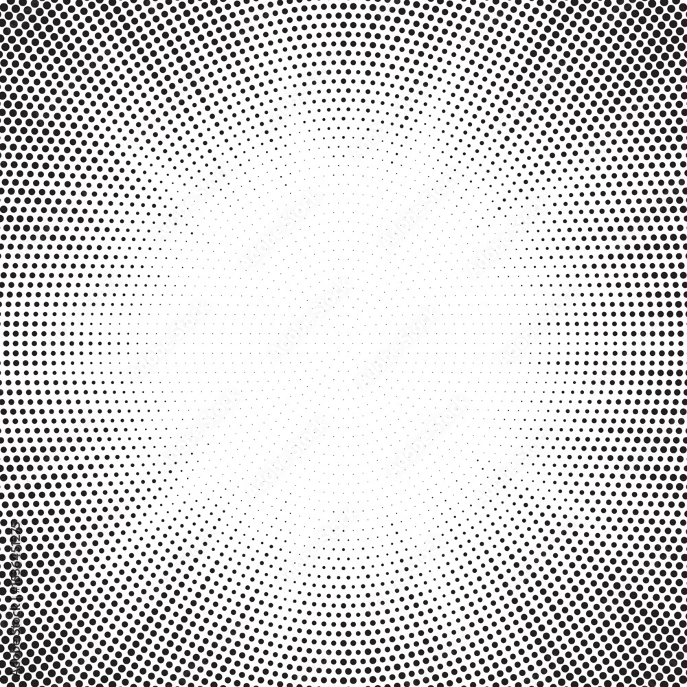 Poster Dotted background. Abstract halftone concentric pattern. Gradient mosaic radial texture. Vector illustration.