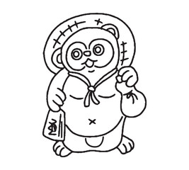 たぬきの置物の手描きイラスト