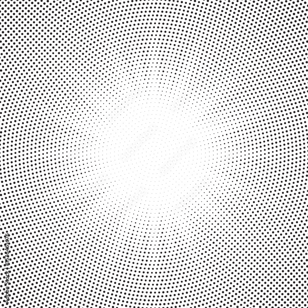 Poster Dotted background. Abstract halftone concentric pattern. Gradient mosaic radial texture. Vector illustration.