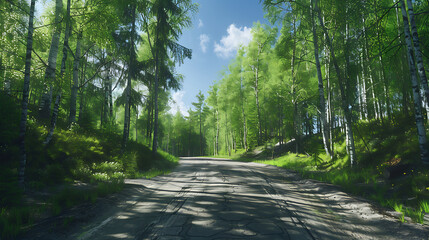 Fototapeta premium Serene Sunlit Forest Paths: Morning Light Filtering Through Lush Canopies