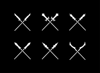 Fantasy RPG Game Logo Icon Set, dual thrust spear collection elemental weapon