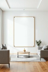 Modern minimalist living room with large blank canvas