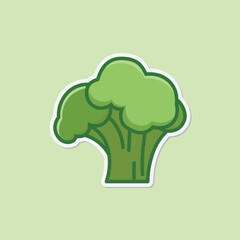 Simple vector illustration of broccoli sticker on green background