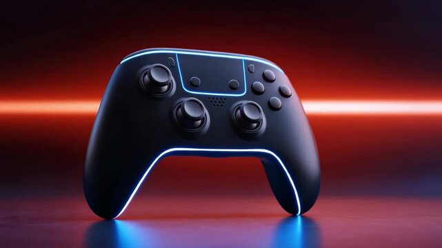 Sleek Gaming Controller with Illuminated Design in Vibrant Blue and Red Colors on Dark Background