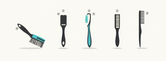 Collection of various brushes cleaning brush toothbrush comb and detail brush