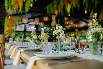 Beautiful details of the flower decorations at a wedding's reception. 