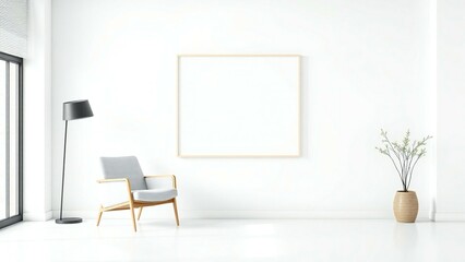 Minimalist living room mockup with empty frame