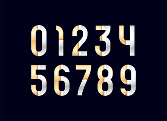 Golden numbers, 3D gold numerals set made in steel style, vector illustration 10EPS