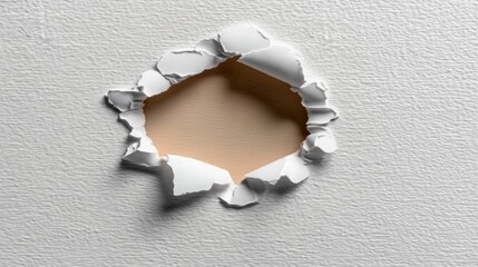 White paper with a hole in it. The hole is large and the paper is torn