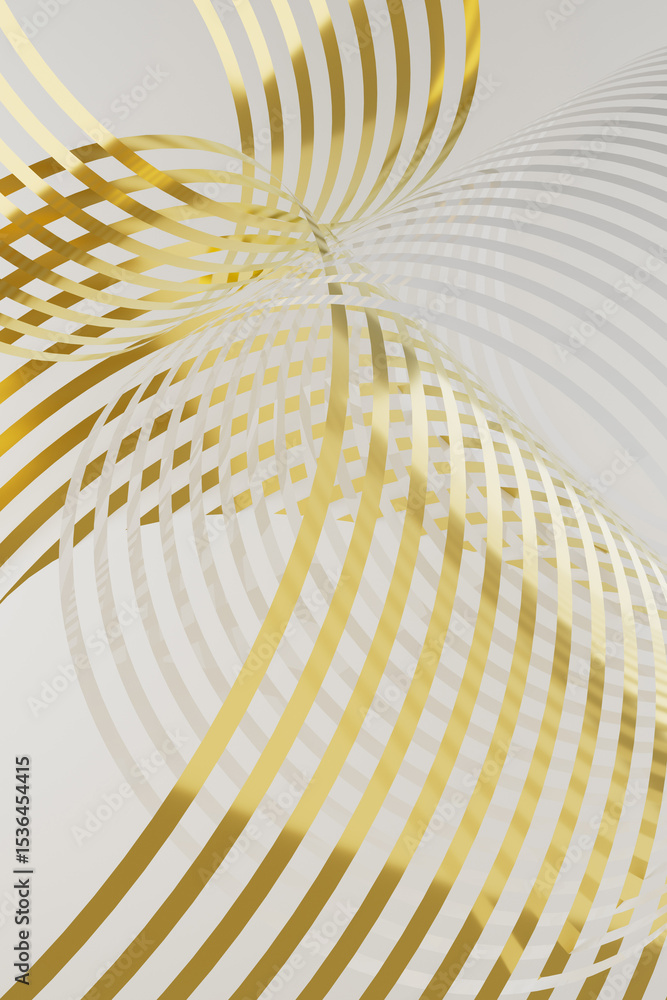 Aufkleber sleek golden lines as dynamic spiral pattern on a minimalist white background. 3d rendering. ideal f