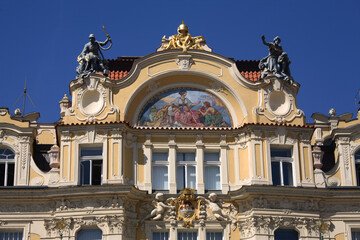 The art nouveau architecture of the Ministerstvo palace, Prague, Czech Republic