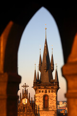 Tower of Church of Our Lady before Týn in the Old town (Stare Mesto), Prague, Czech Republic