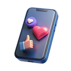 Stylized phone with like, heart, and love icons on screen