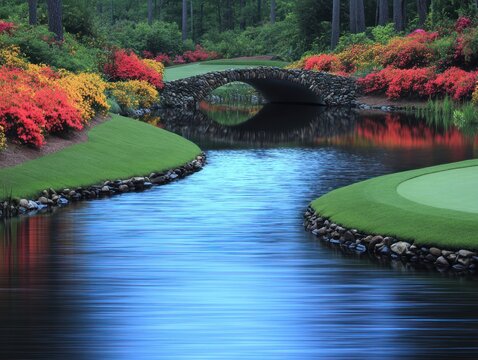 Serene golf course scene with vibrant azaleas
