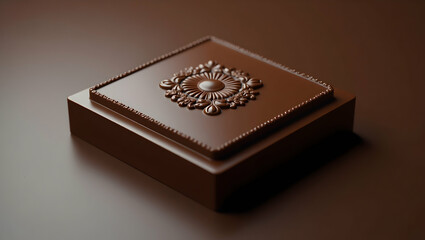 Chocolate Deep chocolate square base with centered engraving, top-down light creating clean highlight (2)