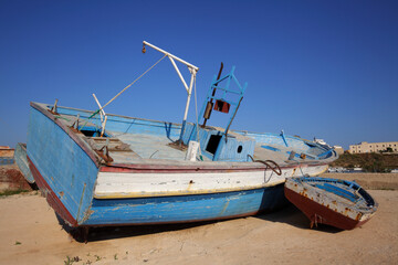 Shipwrecks used by clandestine immigrants to cross the Mediterranean sea, Lampedusa, Italy