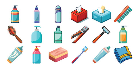Cleaning supplies icons set isolated on white background