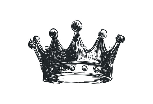 Detailed sketch of a royal crown with gemstones. Vector retro hand drawn illustration - Powered by Adobe