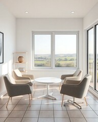 Fototapeta premium Modern room design with countryside view