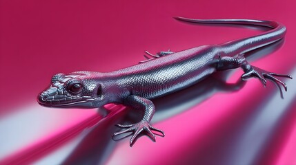 Fototapeta premium Sleek chrome reptile crawling on a futuristic surface