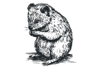 Fototapeta premium Detailed sketch of a standing hedgehog in monochrome style. Vector retro hand drawn illustration