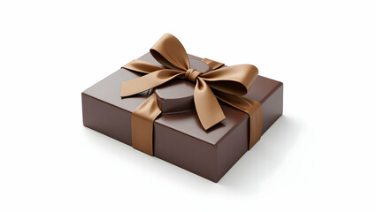 Chocolate A modern chocolate tablet tied with satin ribbon sits diagonally in a square box