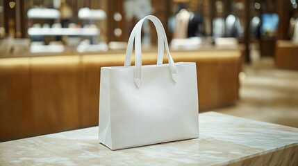 White tote bag on display in a modern store