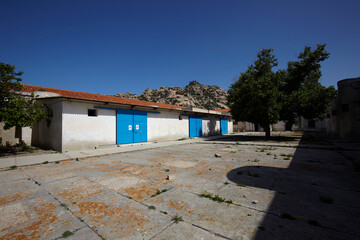 The courtyard of the prison at the island of Asinara in Sardinia, Italy