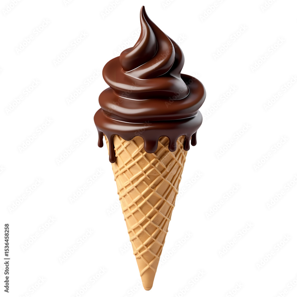 Poster a chocolate soft serve ice cream cone view isolated on transparent background