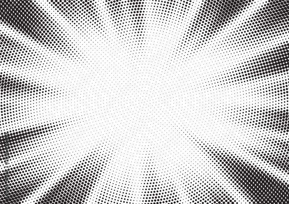 Aufkleber Halftone gradient sun rays pattern. Abstract halftone vector dots background. monochrome dots pattern. Vector background in comic book style with sunburst rays and halftone. Retro pop art design.