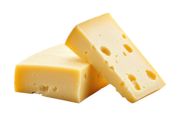 Tempting Swiss cheese stacked for a delicious snack perfect for fondue or cheese boards on black isolated on transparent background. Generative Ai.