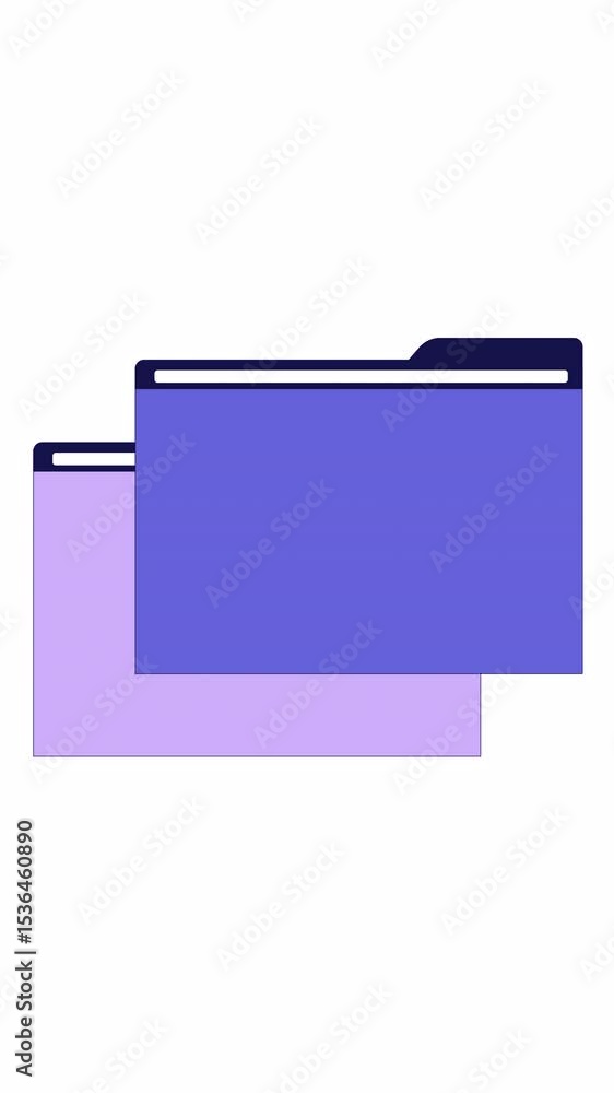 Poster two overlapping digital folders in pastel purple 2d cartoon vertical animation. document storage. ui