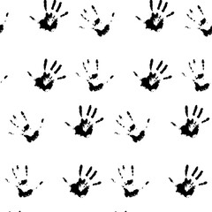 Human hand palm print pattern, black white, monochrome silhouette evidence, texture unique palm hand, print pattern, black white repeat, vector illustration