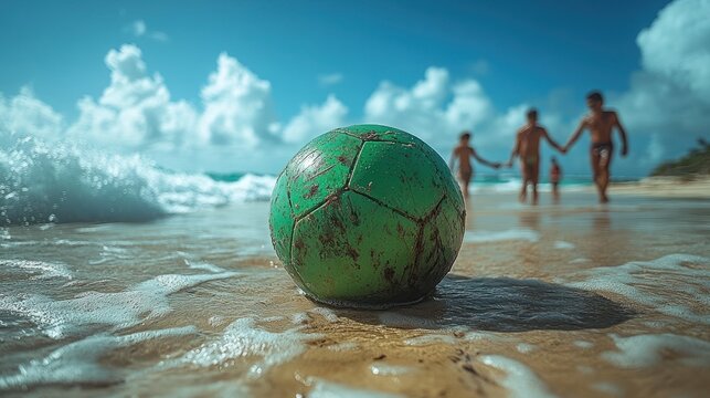 Beach soccer ball, kids playing - Powered by Adobe
