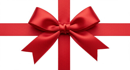 Elegant red gift bow and ribbon isolated on white background with space