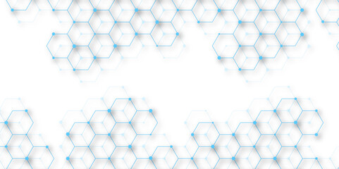 Science network pattern blue Hexagonal abstract background. Big Data Visualization structure element. Health care and science medical pattern innovation Template design with Dots and lines shadows.	