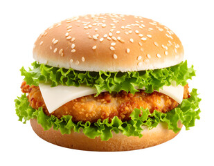 grilled chicken burger isolated on transparent background Generative Ai.
