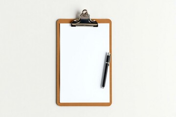 Blank clipboard with pen mockup for office supplies