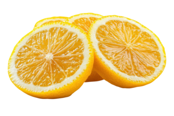 Refreshing lemon slices radiating citrusy goodness ideal for summer beverages on pure black isolated on transparent background. Generative Ai.