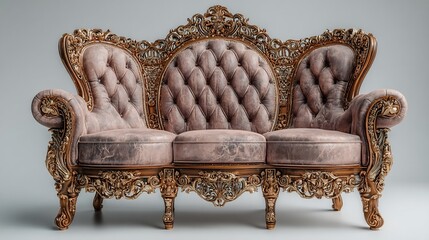 Exquisite three-seater sofa with intricate gold detailing and plush upholstery